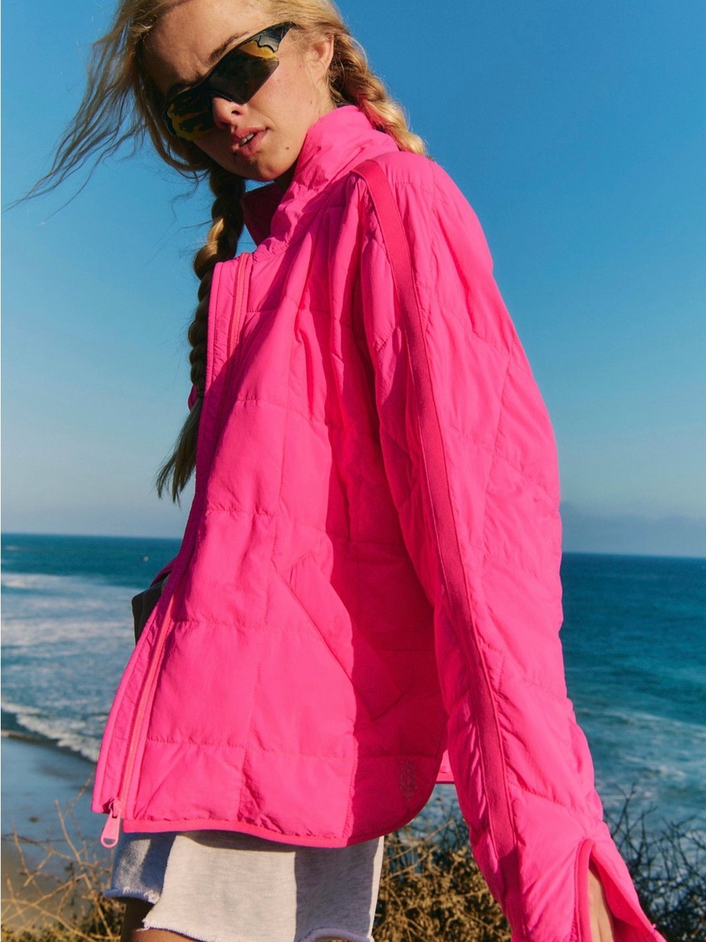 Free People Pippa packable puffer jacket. Hot Pink in size S